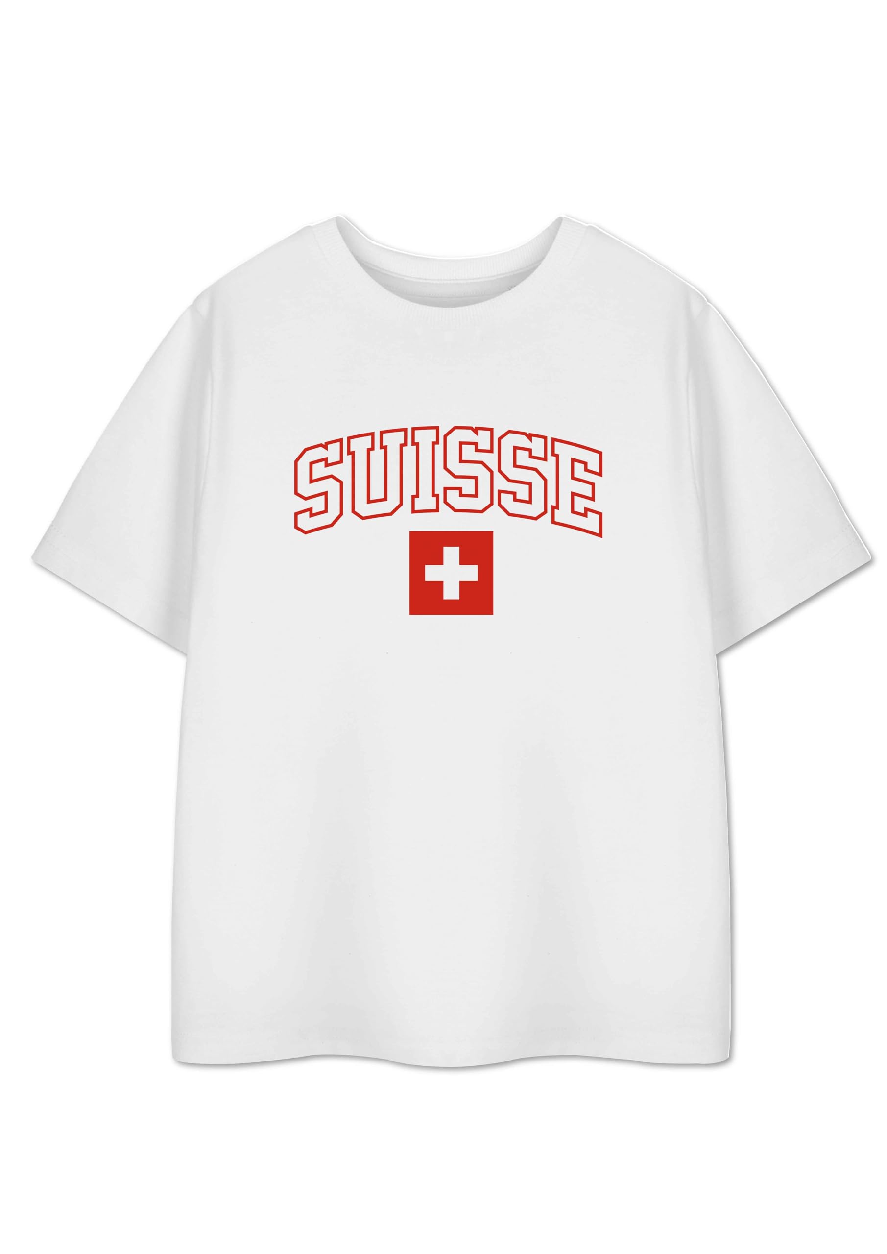 Show Me The Merch Kids Switzerland Red White Graphic Tee | Football Tournament Unisex Short Sleeve Top | Swiss Flag Print Sports Merchandise T-Shirt - 5-6 Years