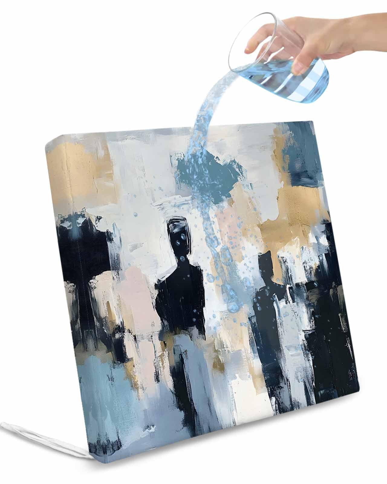 2 Pack Abstract Oil Painting Waterproof Cushion Covers with Ties, Outdoor Patio Chaise Lounge Chair Seat Cushion Slip Covers Replacement(Only Cover) Modern Colorful Canvas Art 22