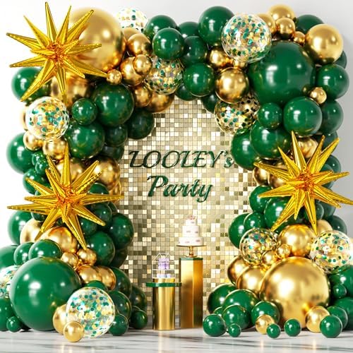137Pcs Green and Gold Balloons Garland Arch Kit with Stars - 5 10...