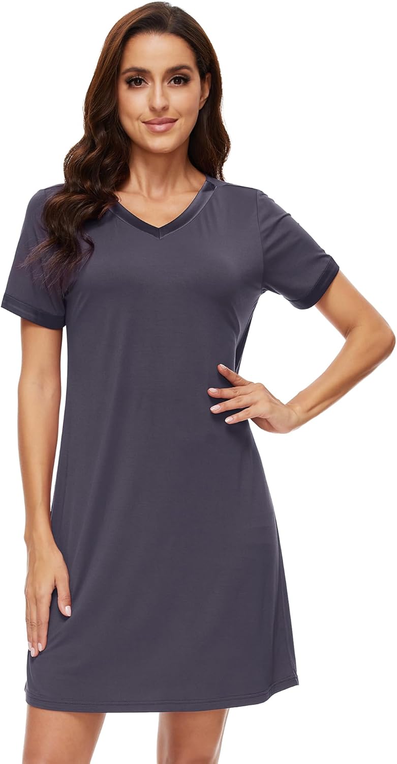 Women's Loose Comfy Nightgowns Soft Sleep Shirts Viscose from Bamboo Gowns Short Sleeve Pjs Dress S-XXL - Image 5