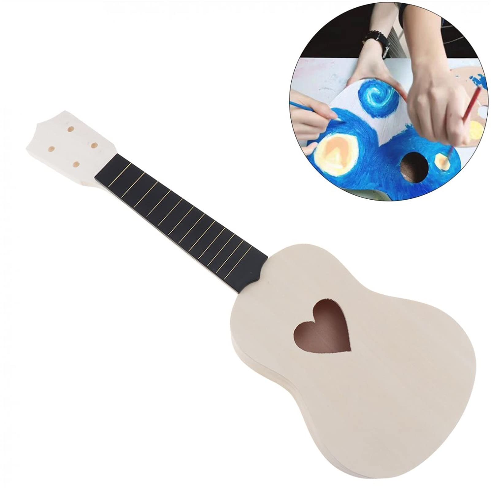 Ukulele koncertowe Początkujący Ukulele 21- calowy Zestaw Do Samodzielnego Wykonania Sopranowego Ukulele Lipa Hawajska Gitara Z Otworem W Kształcie Serca Ręcznie Malowany Obraz