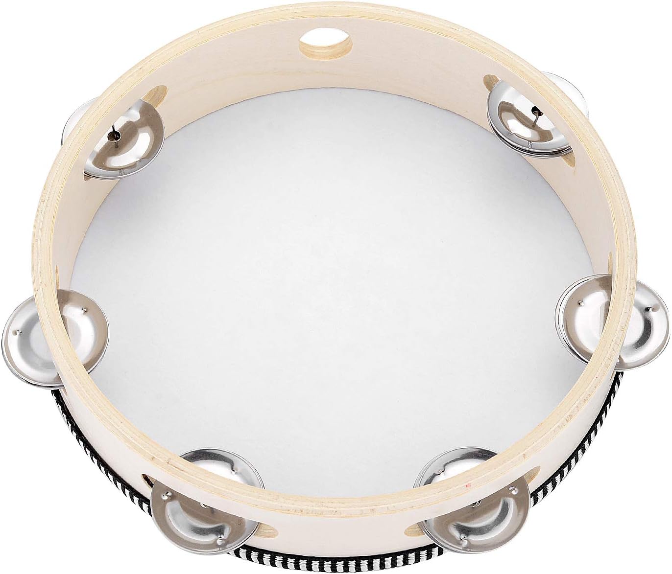 Tambourine for Church 8 inch Hand Held Drum Bell Birch Metal Jingles Percussion Musical Educational Drum Instrument for KTV Party Kids Games by Musfunny (8 inch)