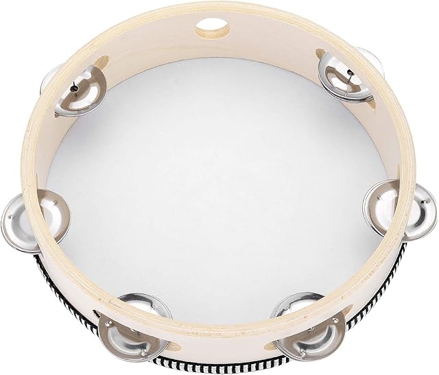 Tambourine for Church 8 inch Hand Held Drum Bell Birch Metal Jingles Percussion Musical Educational Instrument for KTV Party Kids Games by Musfunny (8 inch)