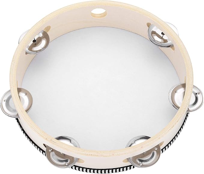 Tambourine for Church 8 inch Hand Held Drum Bell Birch