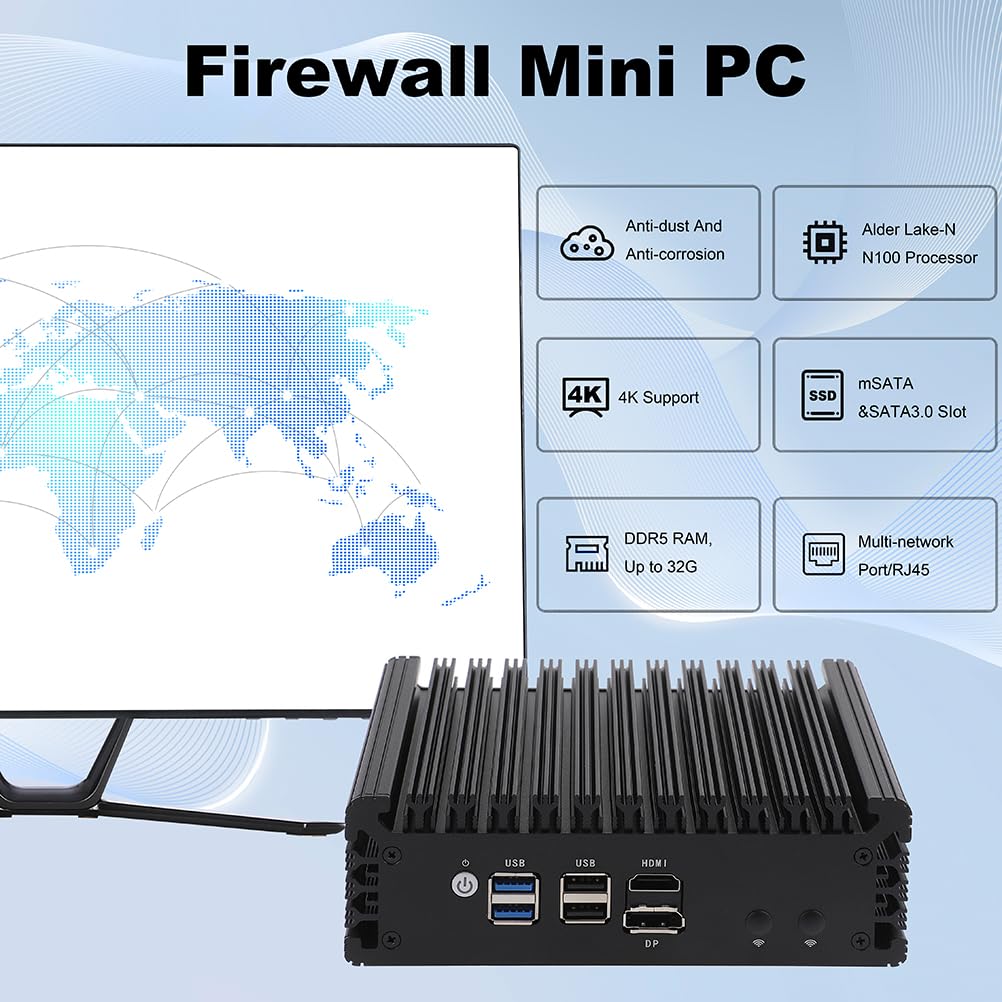 KETUOPU Mini PC Router Firewall Intel N100 up to 3.4GHz, K100L4 8G