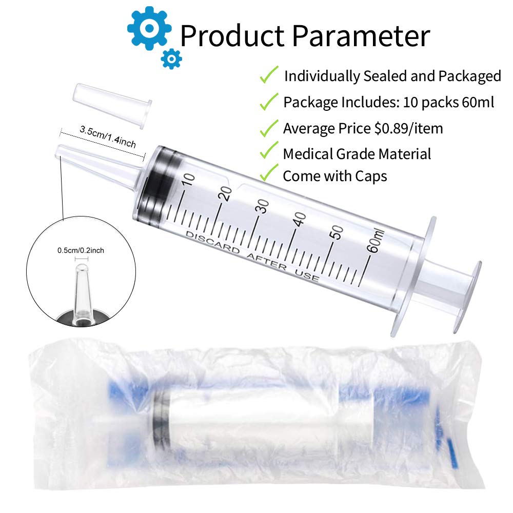 10 Pack 60ml/cc Plastic Syringe Large Syringes Tools Catheter Tip