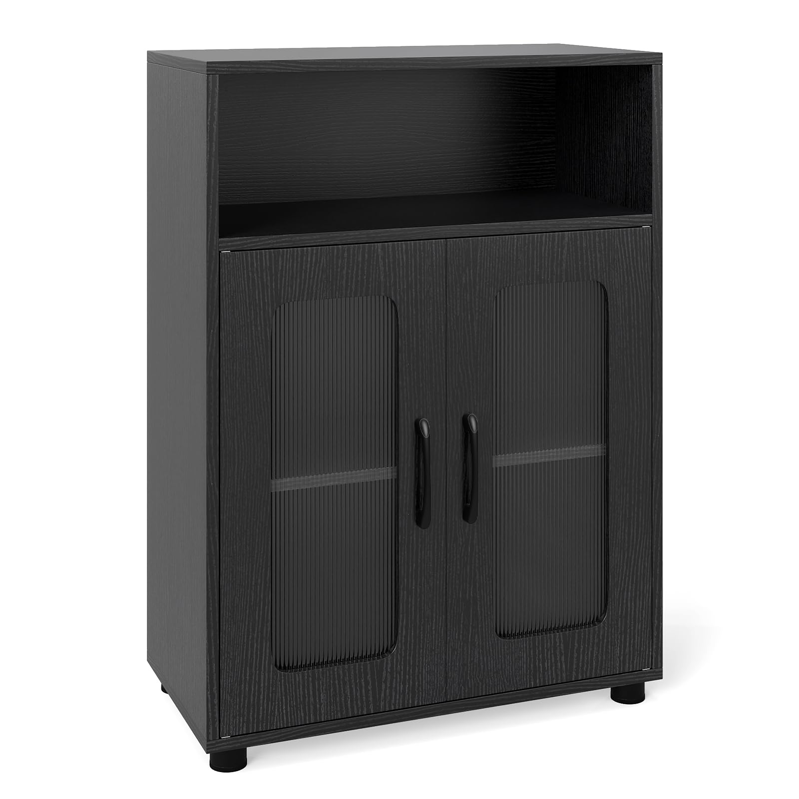 LIFEZEAL Armario de Baño Independiente con Estante Ajustable, Armario de Cocina con Compartimento Abierto, Mueble Ahorrador de Espacio para Salón Cocina y Baño, 60 x 30 x 83 cm (Negro)