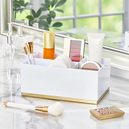 Miniatura 2 de mDesign Organizador de plástico de almacenamiento de maquillaje con 6 secciones para encimera de baño, soporte de tocador para cepillos cosméticos,