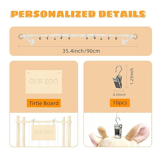 Miniatura 6 de Organizador de almacenamiento de animales de peluche, soporte de madera para juguetes de zoológico para habitaciones, salas de juegos y dormitorios,