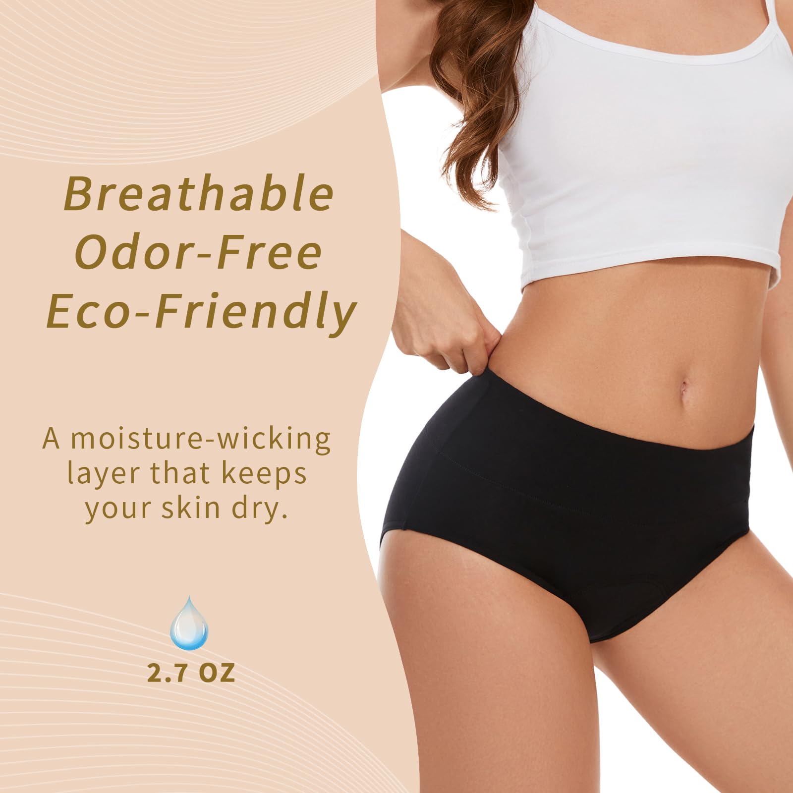 Ropa interior lavable para incontinencia para mujer, calzoncillos de algodón a prueba de fugas, completa a prueba de fugas delantera y trasera, absorción de 80 ml (paquete de 3, gris, M)
