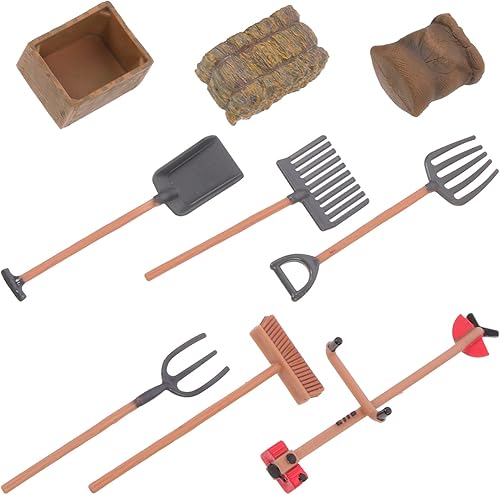 Toyvian 9 piezas DIY mini herramienta de granja miniatura herramienta de jardinería de alta simulación mini rastrillo de pala para decoración de