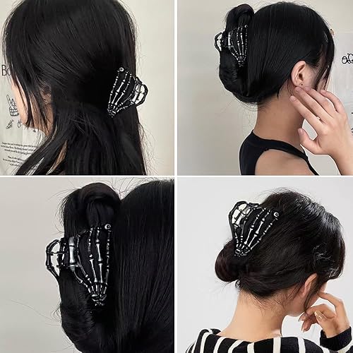 Miniatura 6 de AIUPUOC Pinza de pelo negro con diseño de calavera de esqueleto para peinar el cabello de mujer, pinzas de metal medianas, accesorios para el