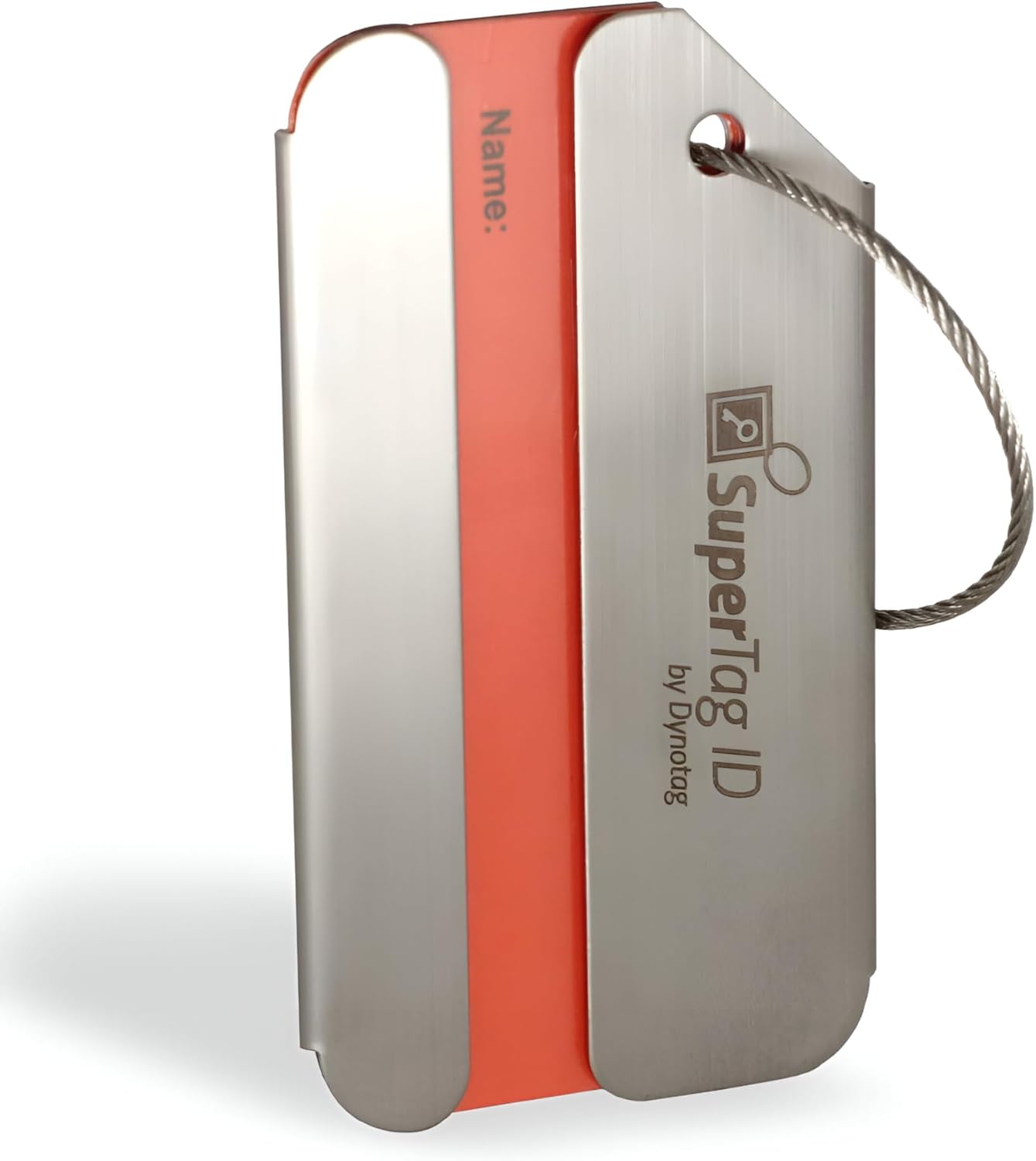 Dynotag® Web Enabled Brushed Stainless Steel Smart Luggage Tag ID + Loop with DynoIQ™ & Lifetime Recovery Service, Durable Travel ID for Suitcases, Backpacks, and Carry-Ons, Easy Identification