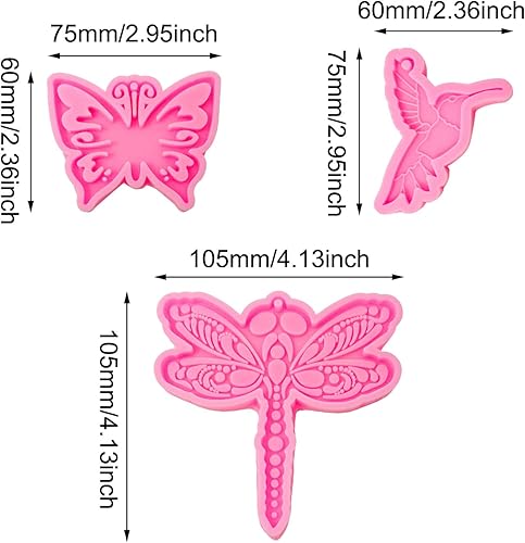 Miniatura 2 de Honbay 3 moldes de silicona en forma de mariposa colibrí y libélula, para manualidades y decoración (3 estilos)