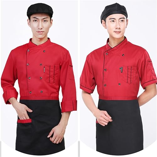 Vista 6 de XINFU Abrigo de Chef Unisex Manga LargaManga Corta Doble Botonadura Uniforme de Chef de Cocina