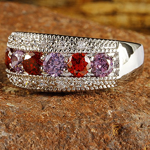 925 Sterling Silver Plated Simulated Pink Topaz Half Eternity Band Ring4