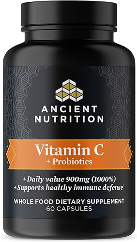 Suplemento de probióticos y vitamina C de Ancient Nutrition, apoya el sistema inmunológico saludable y la salud intestinal, fabricado sin OMG,