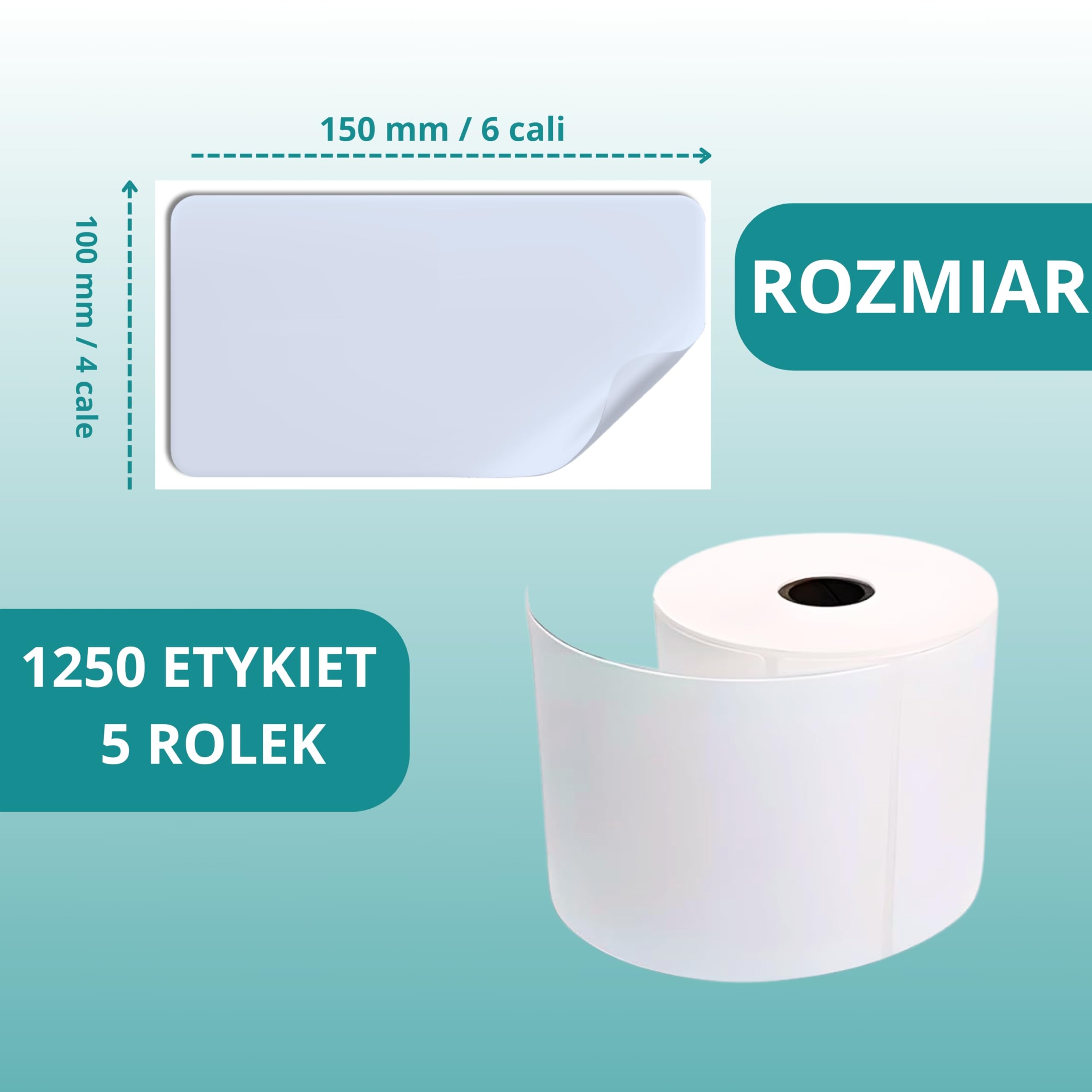 Double Dragon, 5 Rolek, 1.250 Premium Powlekanych Etykiet Termicznych Direct, 100x150mm (4” x 6”), Samoprzylepne, MUNBYN, Rollo, TSC, Toshiba, Citizen, Drukarka Etykiet Termicznych Direct