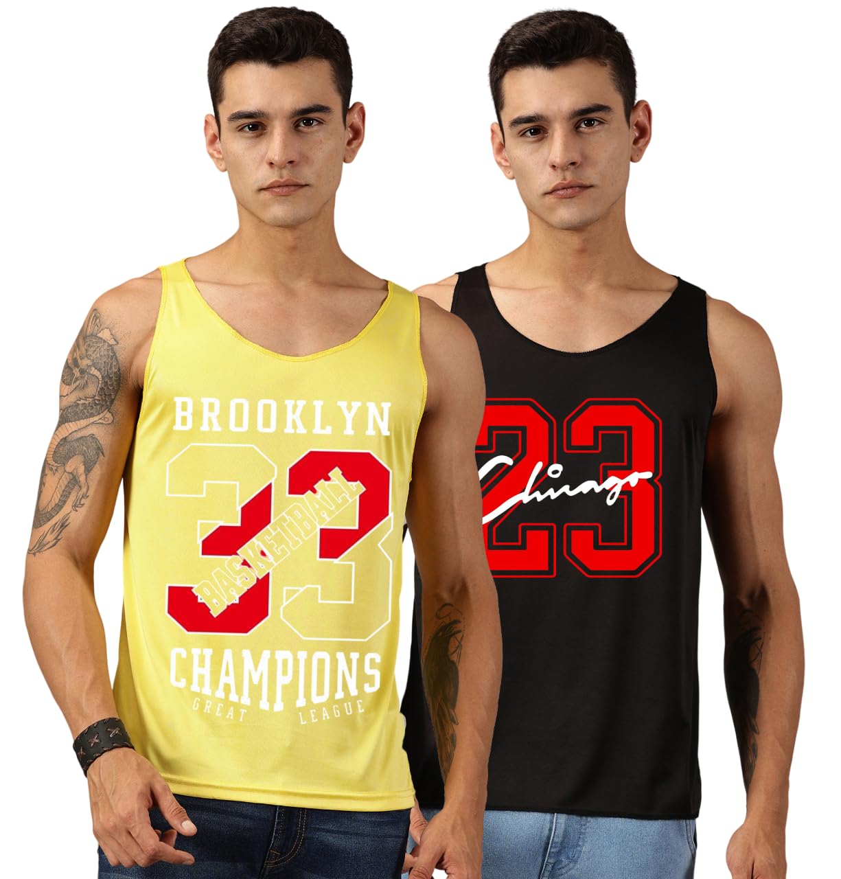 rodzen Men's Polyester Printed Sleeveless Sports Gym Boxing Workout Activewear Bodybulding Gym Vest Tank Top (Combo Pack of 2)-picture-16