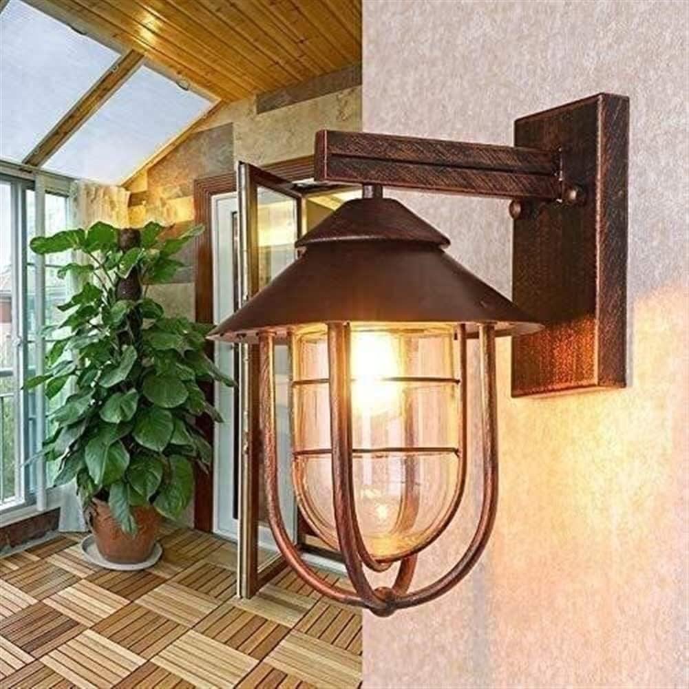 Olskfuh Light Wall Lamp Outside Wall Porch Wall Lantern Waterproof Wall Sconce Balcony Patio Industrial Antique Copper Glass Shaded, Wall Sconces,