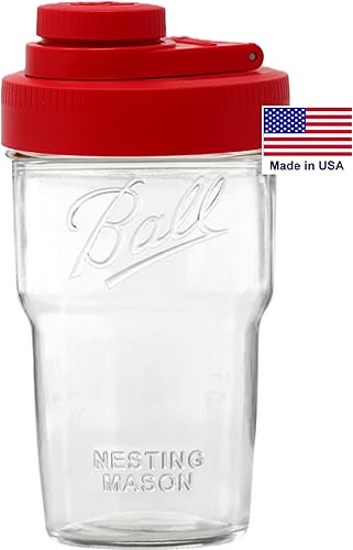 Brewing America Tarro anidable con tapa para beber como taza de viaje, 1 pinta (16 onzas) con tapa roja en bola de boca ancha, tarro Mason anidable,