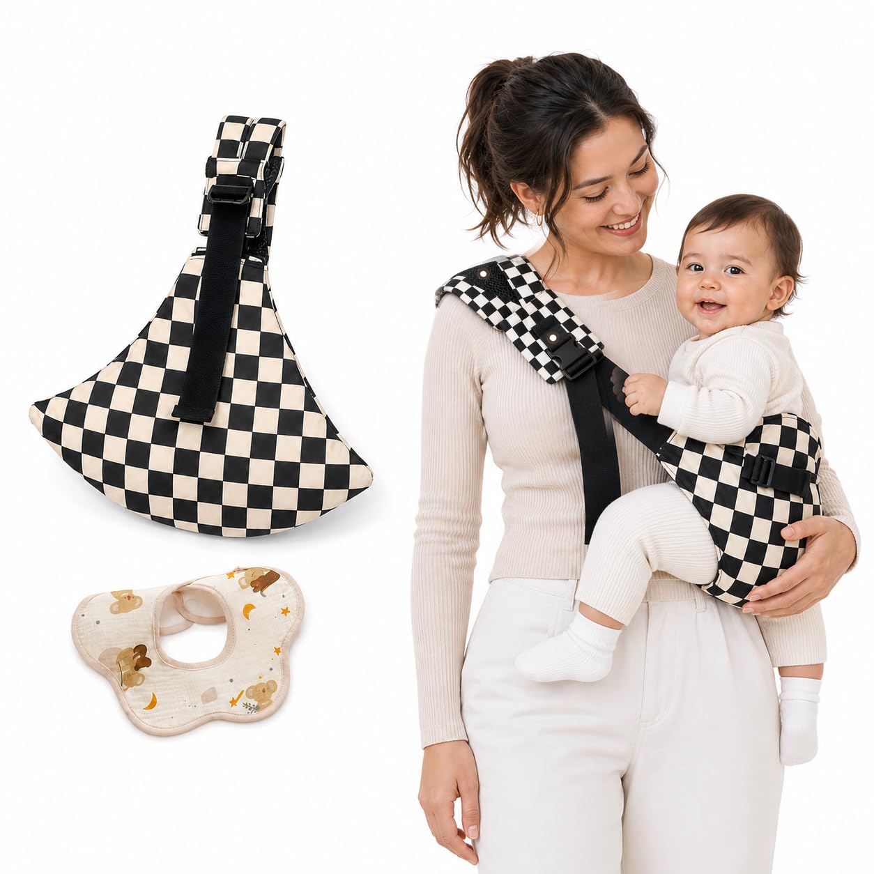 Baby Sling Carrier for Toddler, Adjustable Side Carry, Ebony Check