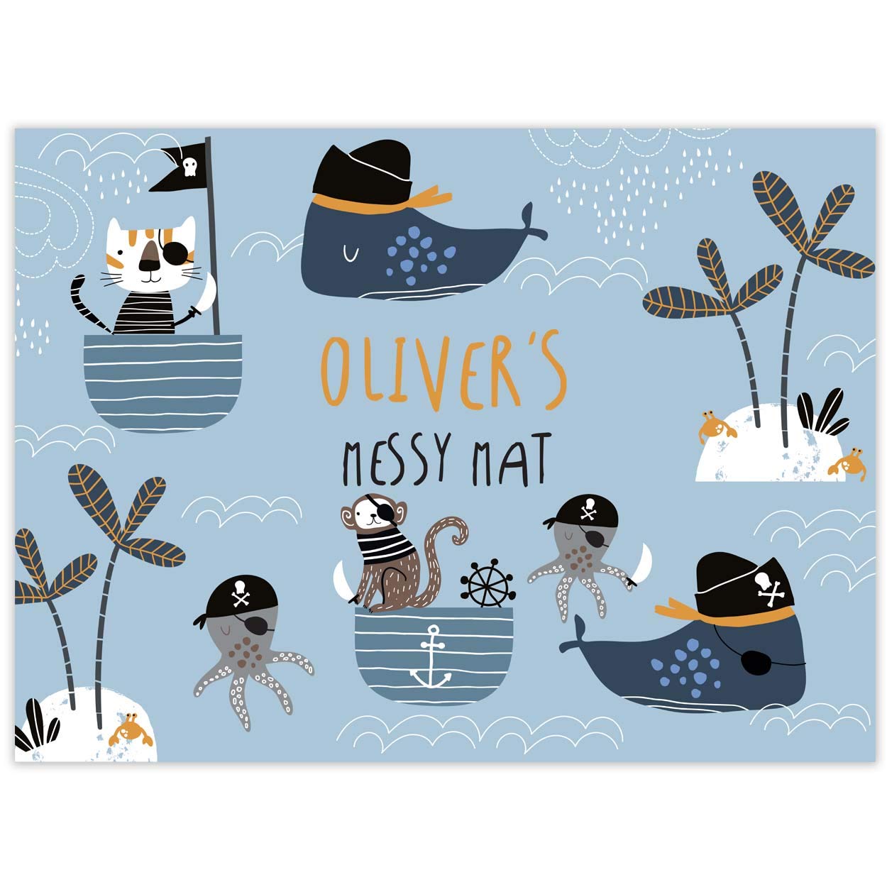 Paper Themes Girls Pirate Cat And Monkey Personalised Messy Mat Plastic Table Cloth Wipe Clean Protect Your Table And Floor From Spills And Accidents ((M) 75 X 55 Cm, )