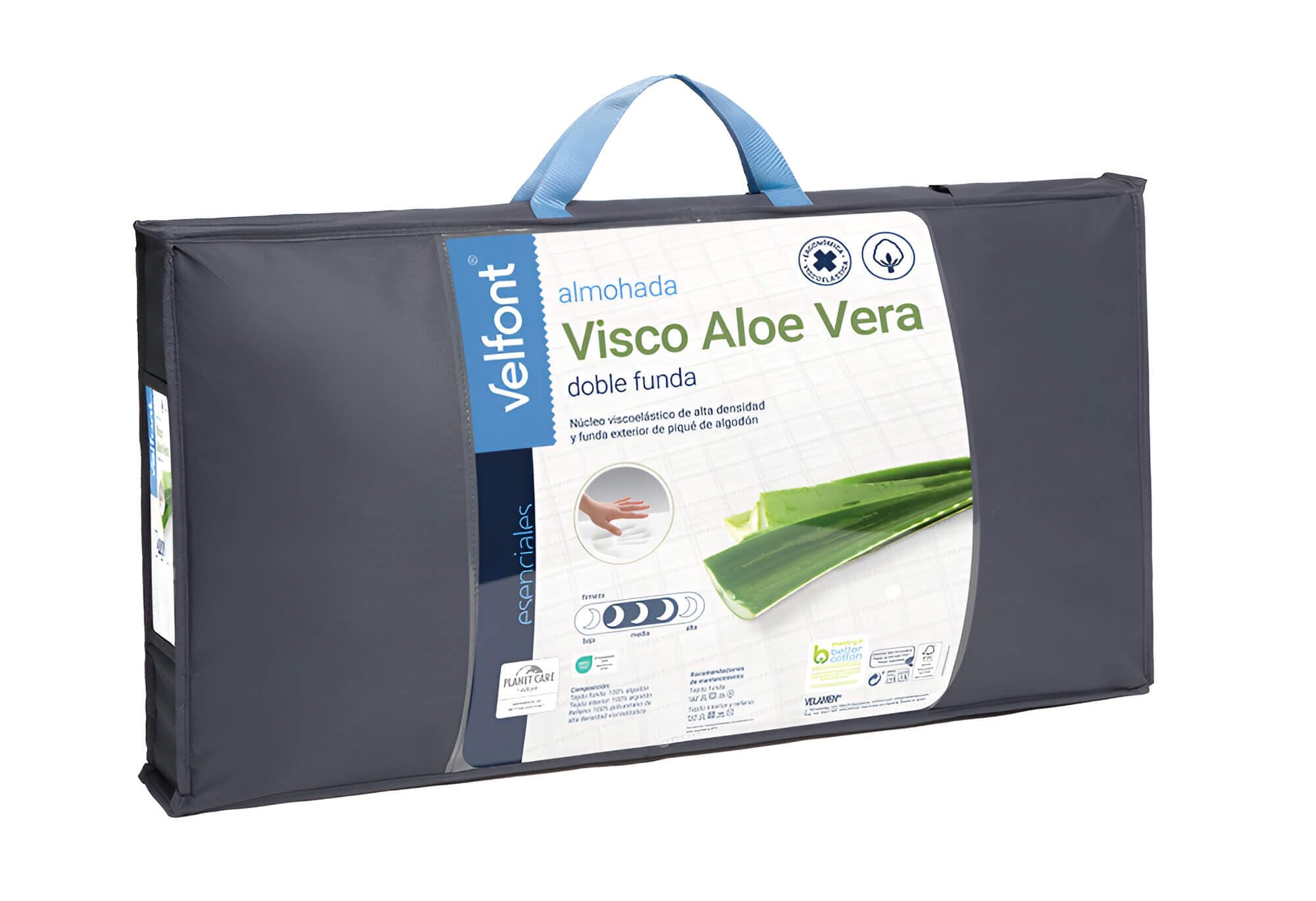 Velfont Almohada Viscoelástica con Aloe Vera, Doble Funda 100% Algodón, Alta Densidad, Firmeza Media, con Cremallera, para Soporte Cervical y Ergonómico (75 cm)