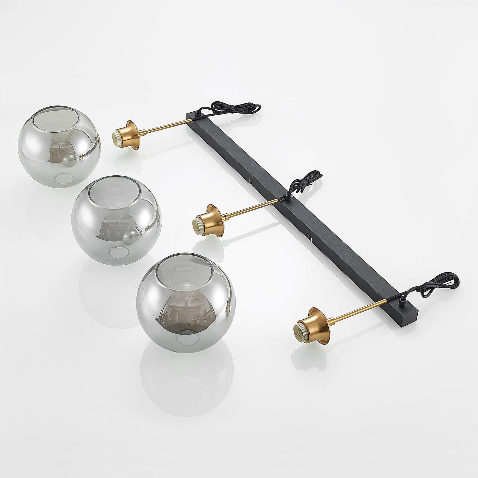 Lindby Lampadario a Sospensione Moderno 3 Sfere in Vetro Fumè, Luci E27 Sospeso Bolle per Cucina Sala da Pranzo Soggiorno Tavolo Ristorante Metallo 110 cm