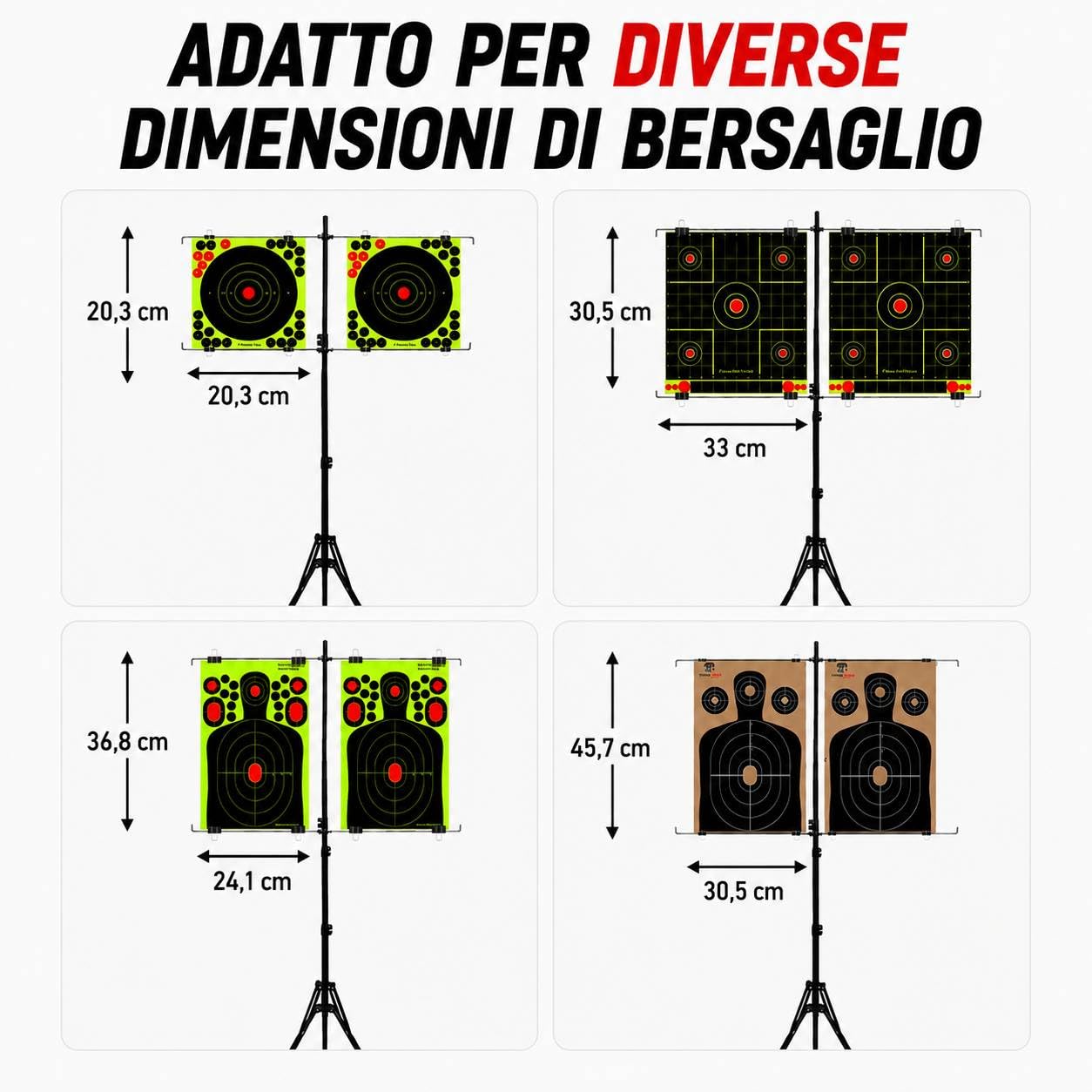 Supporto per bersagli con treppiede estensibile fino a 150 cm – Ideale per Airsoft, armi ad aria compressa, pallini di piombo e sfere in acciaio. Compatibile con bersagli fino a 30 x 30 cm. pieghevole