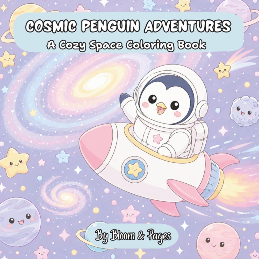 Cosmic Penguin Adventures: A Cozy Space Coloring Book