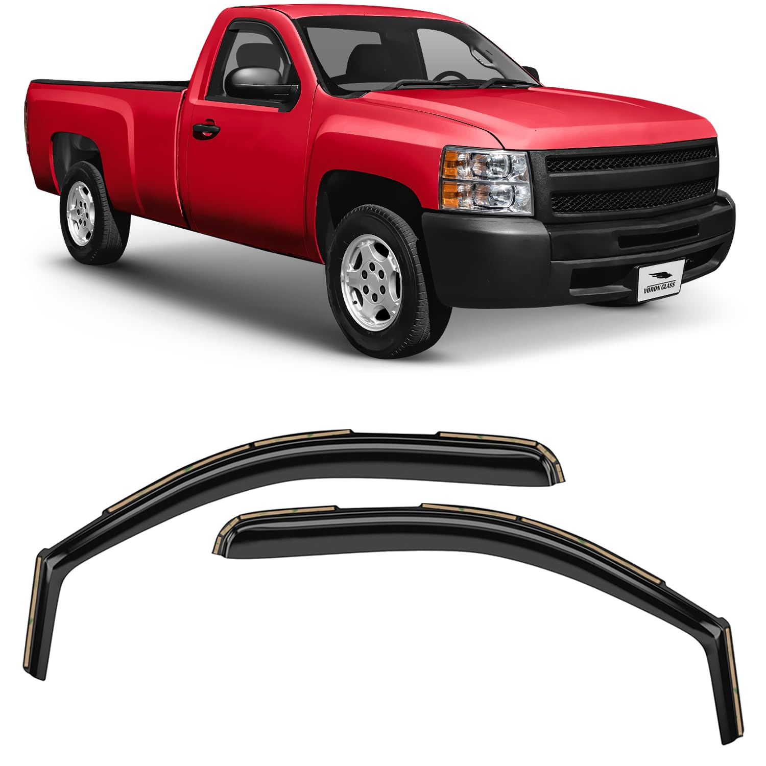 Voron Glass in-Channel Extra Durable Rain Guards for Trucks Chevrolet (Chevy) Silverado/GMC Sierra 2007-2013 Regular Cab, Window Deflectors, Vent Window Visors, 2 Pieces - 210004