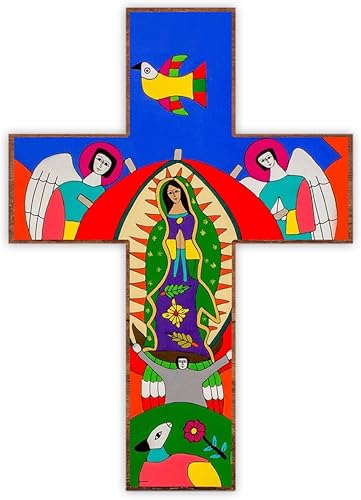 Miniatura 5 de HePoeuy Cruz de pared de madera pintada a mano colorida para el hogar, granja, sala de estar, decoración de pared de 5 x 7 pulgadas