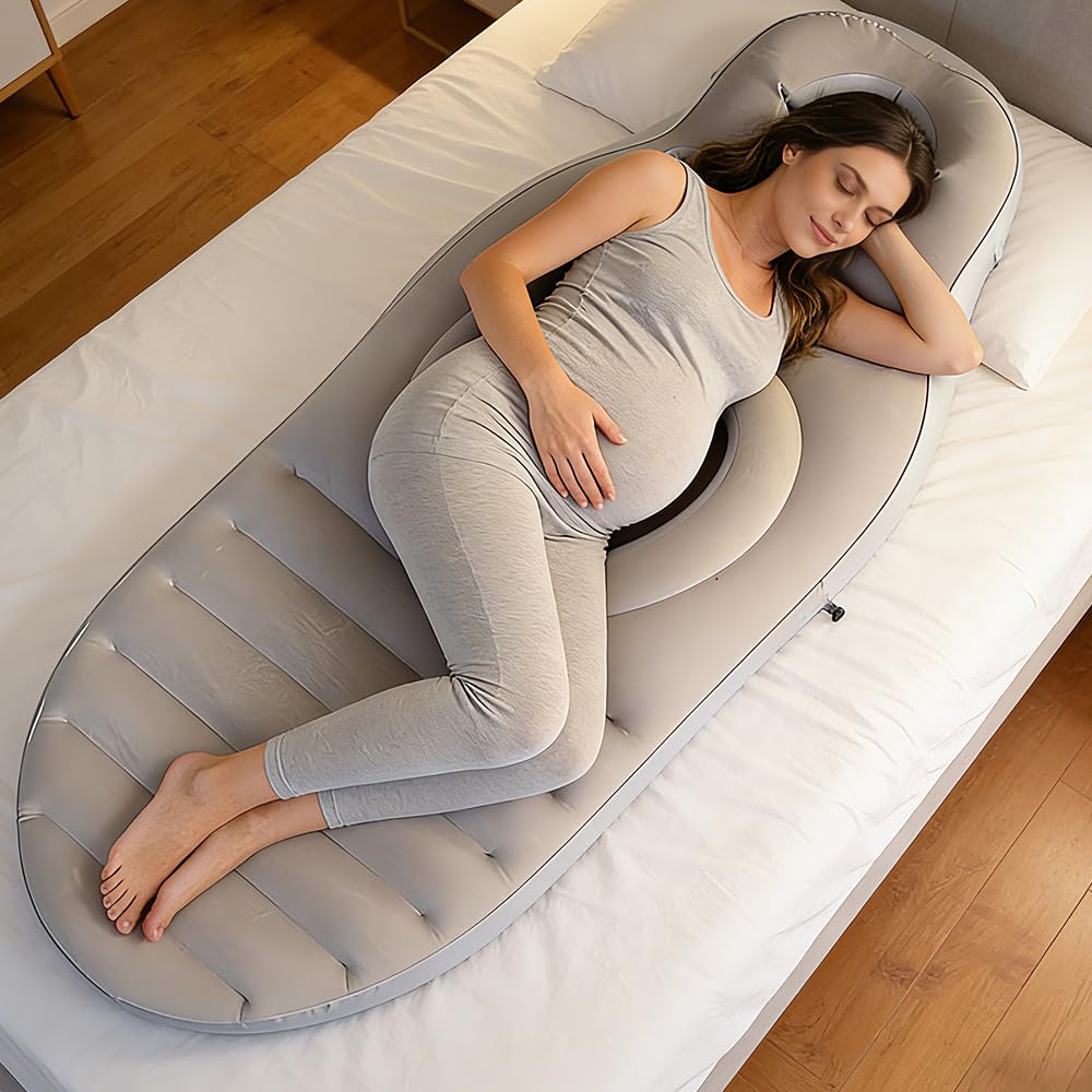 Almohada inflable de embarazo para dormir, colchón de almohada de maternidad con agujero, almohada de embarazo de cuerpo completo, para mujeres embarazadas, dormir boca abajo, apoyo a la