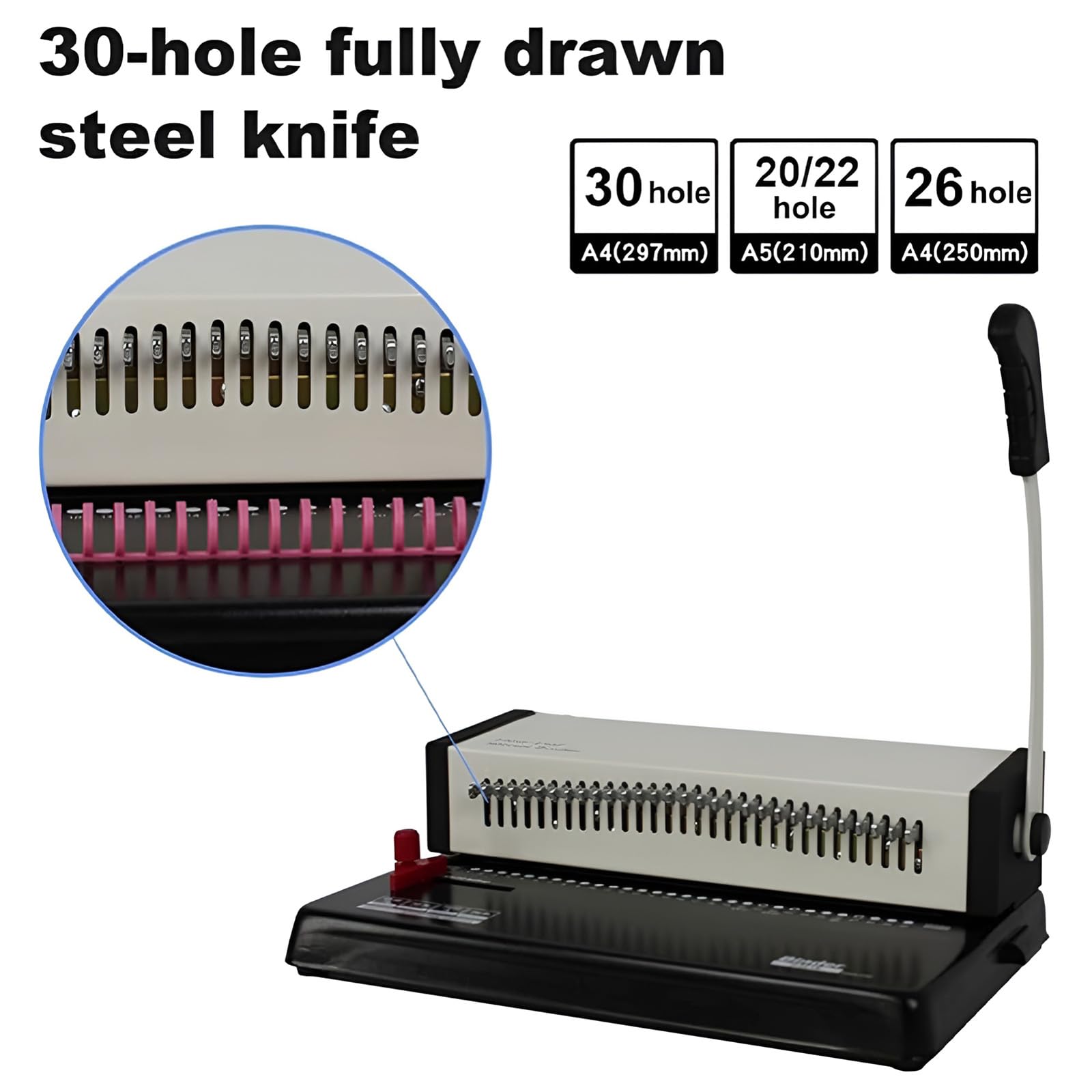 Rilegatrice professionale a pettine con perforatrice a spirale, 30 fori, perforatrice da 18 fogli e capacità di rilegatura da 200 fogli, per ufficio e scuola