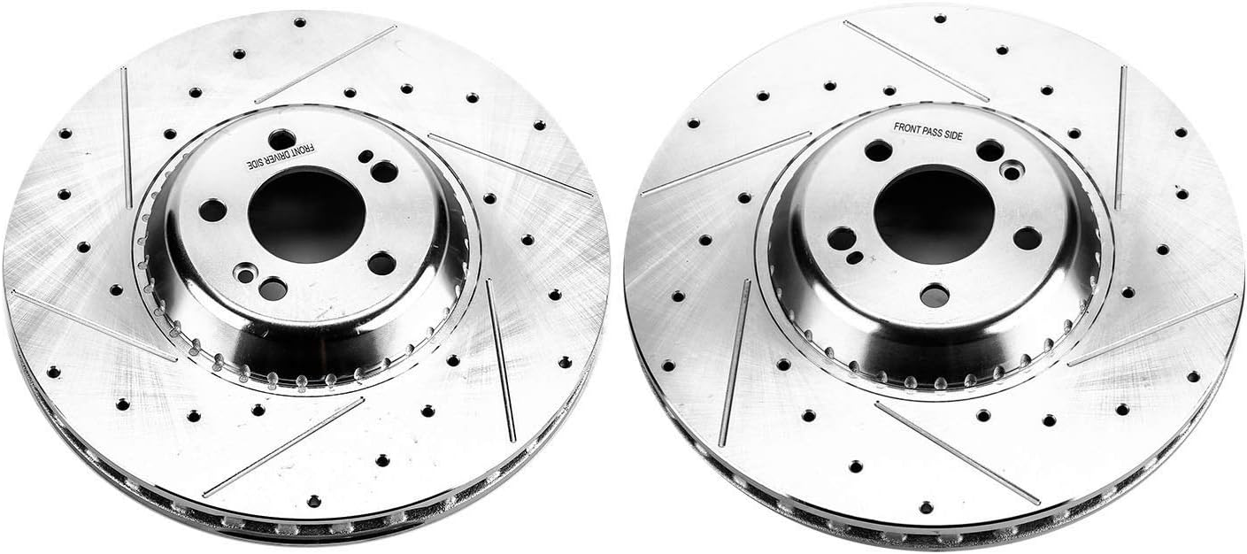PowerStop Evolution Front Brake Rotors For Mercedes-Benz CLS53 AMG 2019-21 |Maybach S550 2017 |Maybach S560 2018-20 |S450 2018-20 - Drilled and Slotted Performance Disc Rotors Upgrade, EBR1601XPR