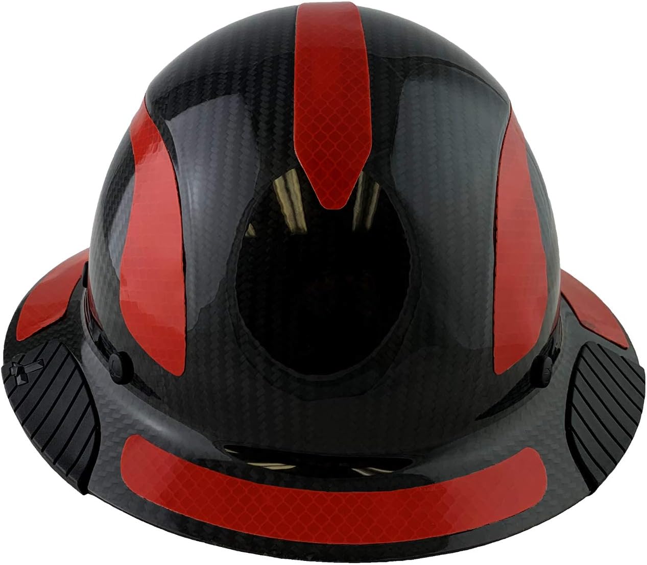 Texas America Safety Company Lift Safety Helmet - Actual Carbon Fiber Full Brim Hard Hat - Glossy Black with Red Reflective Decals with Hard Hat Tote Bag