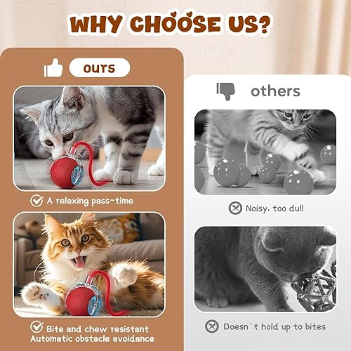 Miniatura 4 de Pelota de juguete interactiva para gatos, bola automática mejorada para mascotas con cuerda, juguetes inteligentes para gatos adultos aburridos de