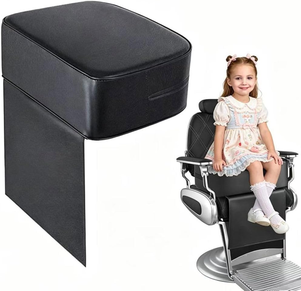 Crablux Children Leather Cushion Salon Booster Seat Cushion for Kids Child Hair Cutting, Black PVC & Sponge, 14.6 x 11 x 5.9 Inches, Barber & Salon Use