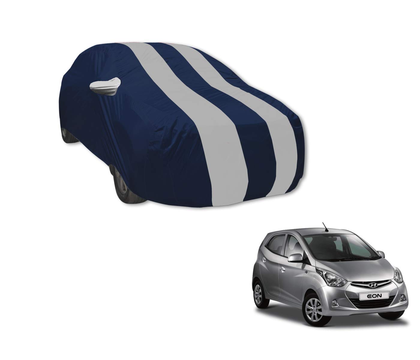 Auto Hub Car Cover Compatible with Hyundai Eon with Mirror Pocket, Water Resistant, Triple Stitched, Eon Car Cover- Navy-Silver-image-29