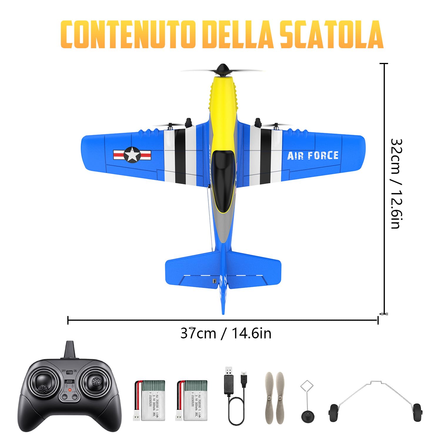 HAWK'S WORK 3 Canali Aereo RC P-51D Mustang, Aereo Telecomandato Pronto a Volare, Stabilizzatore Giroscopico a 6 Assi da 2,4GHz, Facile da Pilotare per Bambini e Principianti