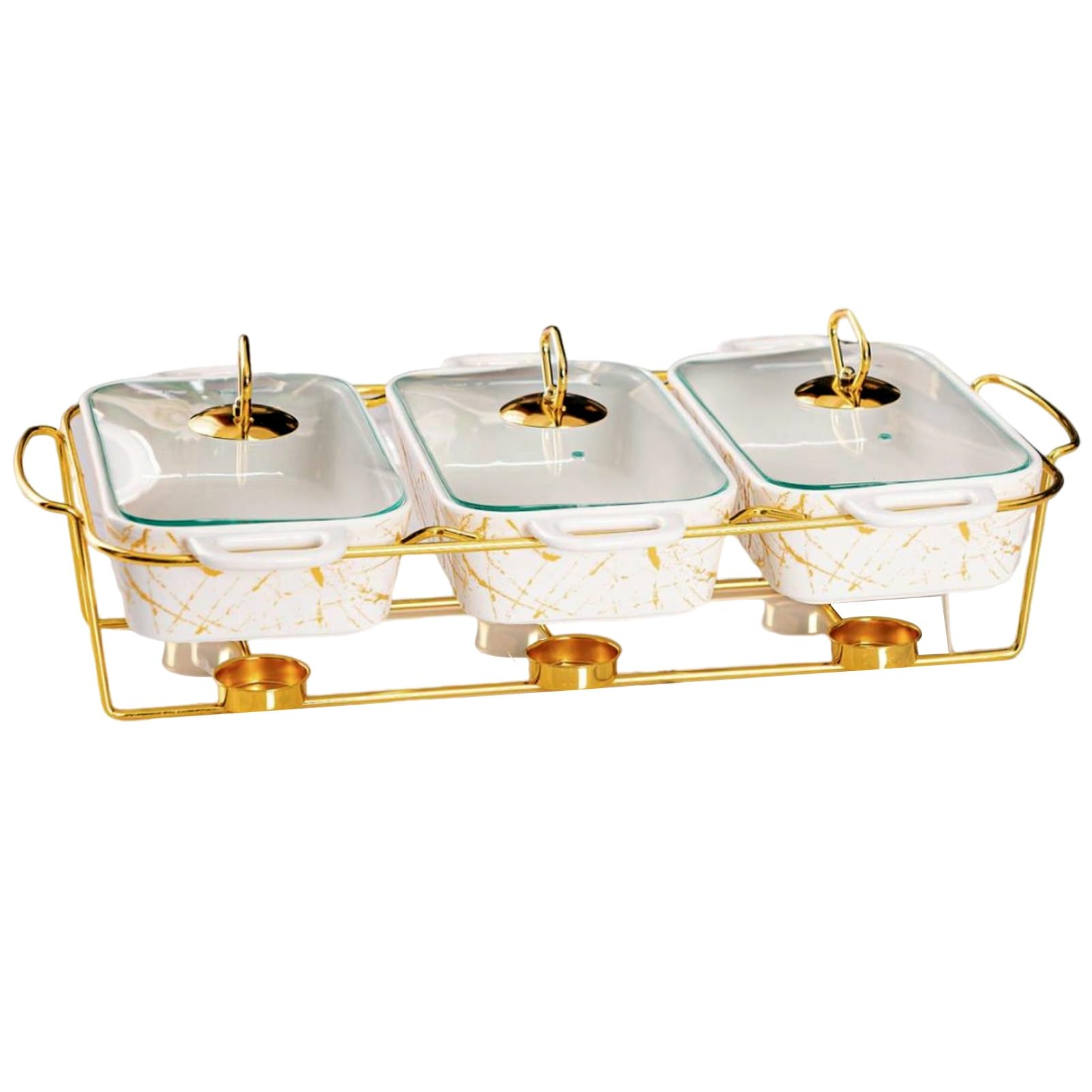 Set di scaldavivande in ceramica, con finitura in marmo, vassoi riscaldanti per scaldavivande e scaldavivande per buffet, matrimoni, feste, banchetti,