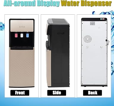 Bottom Loading Water Cooler, 5 Gallon Freestanding Water Dispenser with 3 Temperature Settings of Hot, Cold, Room Water for Home Office Durable (Champagne Gold)