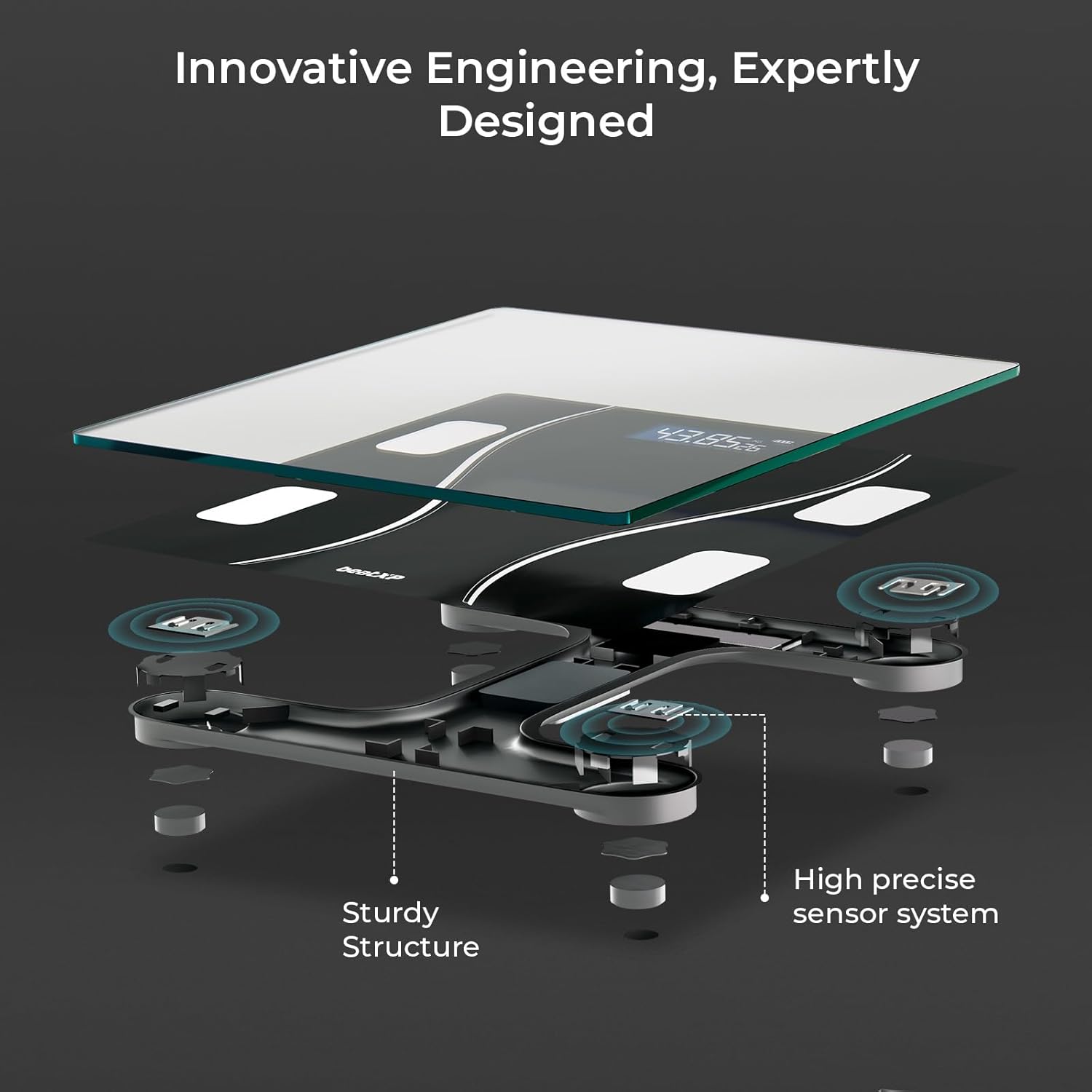 beatXP Black Art Weighing Machine with Backlit LCD Panel & 5mm Thick Tempered Glass, Weight Machine for Body Weight with 2 Year Warranty