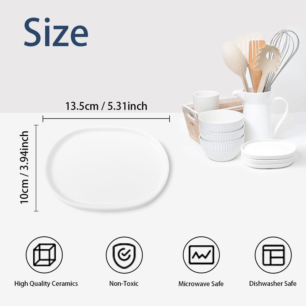 Juego de 4 cucharas de cerámica, soporte para cucharas de cocina de 5.1 pulgadas, para encimera de cocina, soporte de cuchara de cocina para estufa