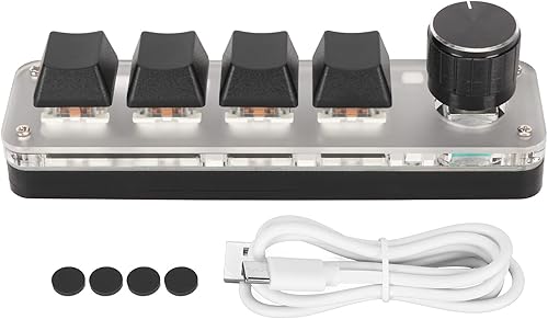 Miniatura 9 de Diyeeni Teclado mecánico para juegos de 4 teclas, teclado macro programable con retroiluminación RGB, teclado con una sola mano con perilla,