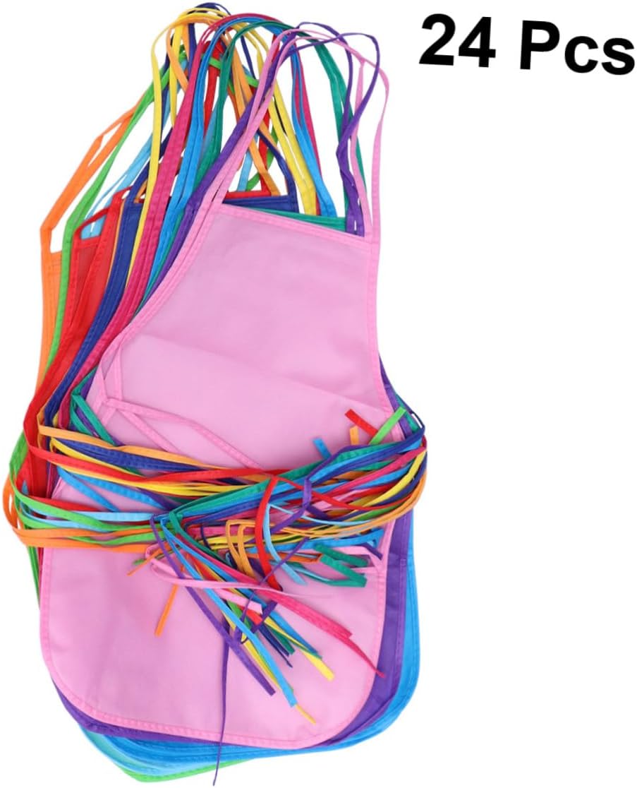 Garneck 24pcs Disposable Non-woven Boy Girl's Painting Aprons Boys and Girls Art Smocks for Class Crafts for Painting Activities Easy to Clean and Reusable