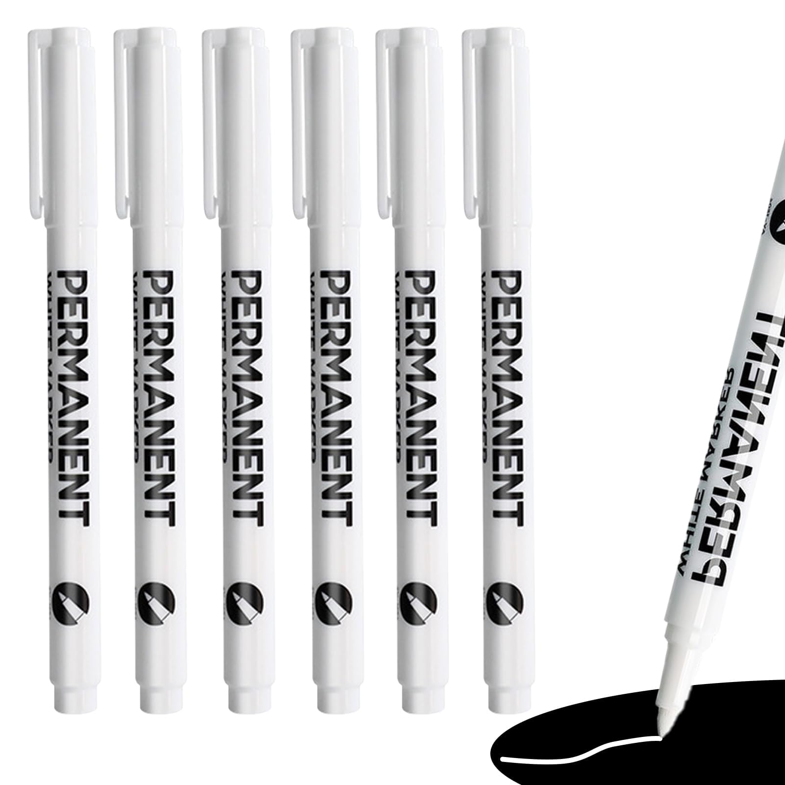 6PCS White Marker Pen, White Marker Metallic Paint Marker Fine Point Permanent Markers Pens Set for Rock Wood Fabric Ceramic Plastic