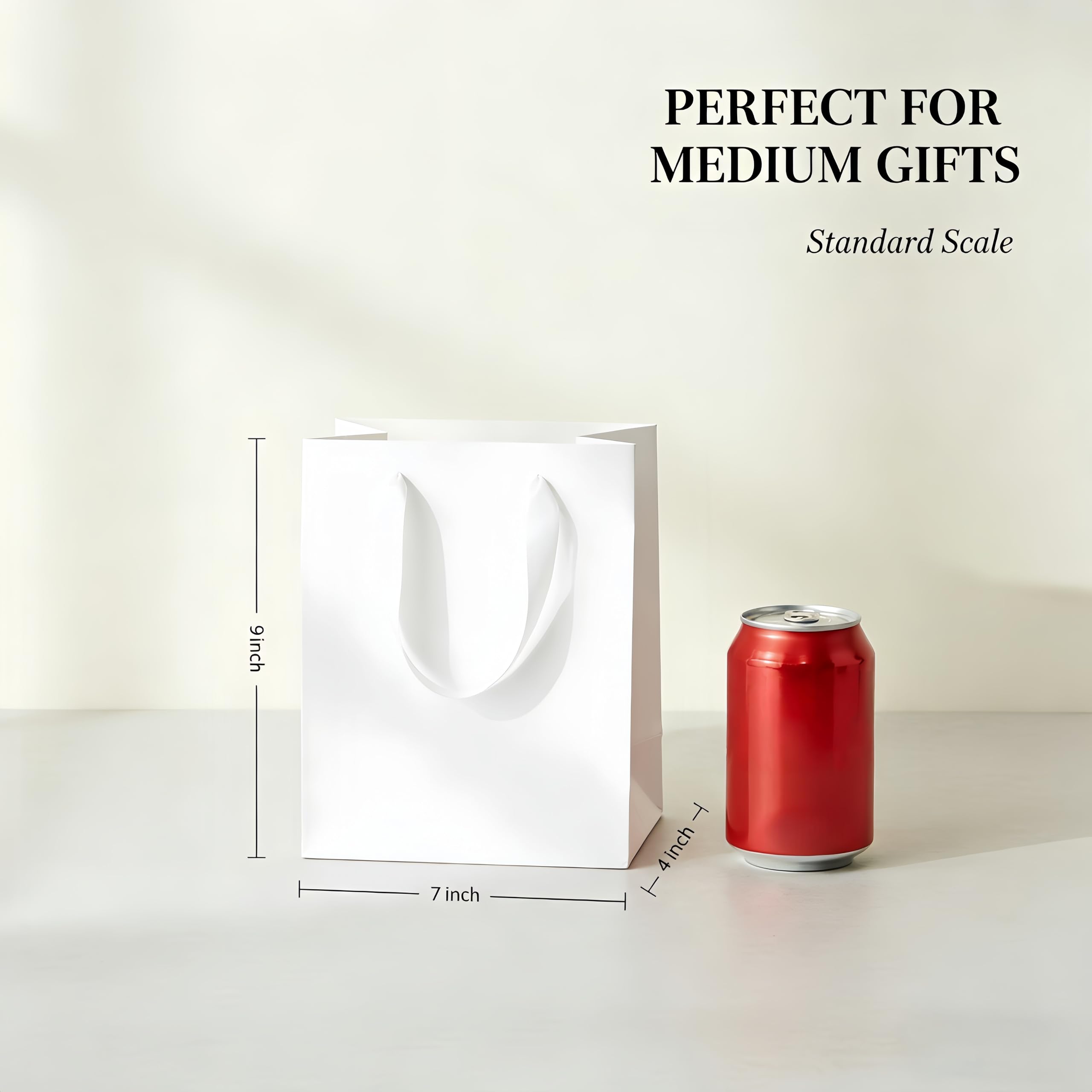 Treelement White 6 Pcs Gift Bags with Tissue Paper and Greeting Cards, 7×4×9 Inch Gift Bags with Handle for Wedding, Birthday, Party Favors, Baby Shower and Holiday Gifting.