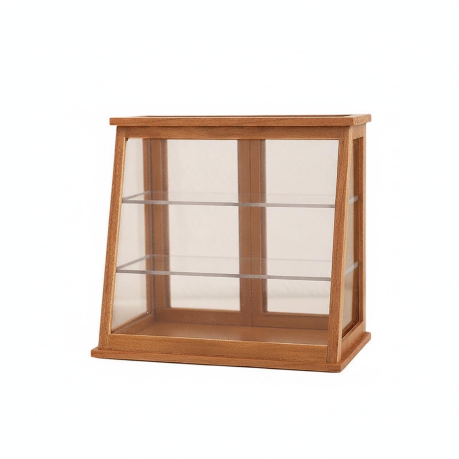 harayaa Miniatur Vitrine Puppenhaus Vitrinenschrank Schaukasten aus Holz mit Schräger Front Und Seitenscheiben Zwei Einlegeböden für Puppenhaus Laden Dioramen, Kirschbaumholz